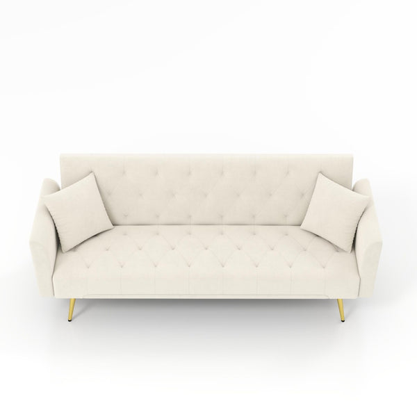 English Elm Modern Tufted Velvet Sleeper Sofa Retro Style Convertible Fold Flat for Compact Spaces Beige W2353P399441