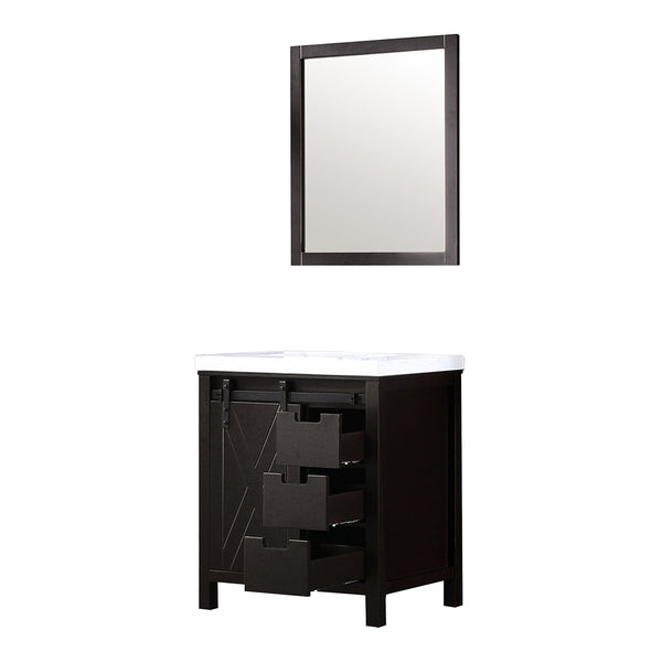 English Elm Brown 30 in. Bath Vanity with White Quartz Top, Soft-Close Drawers, Mirror & Ample Storage Space B2731S00713