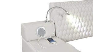 English Elm ZOYA Ultra-Urban Queen Bed with Massage Chaise, Bluetooth Speakers, USB Charging & Storage - Beige B009S01664