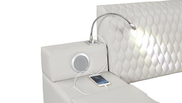 English Elm ZOYA Ultra-Urban Queen Bed with Massage Chaise, Bluetooth Speakers, USB Charging & Storage - Beige B009S01664