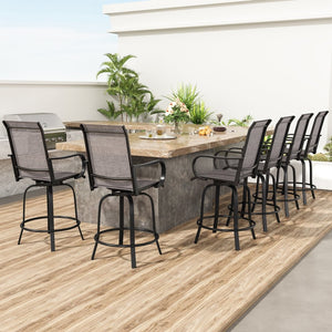 English Elm Patio Swivel Barstools Set of 2 Textilene Mesh Powder Coated Frame All Weather Seating Dark Gray T3623P437326