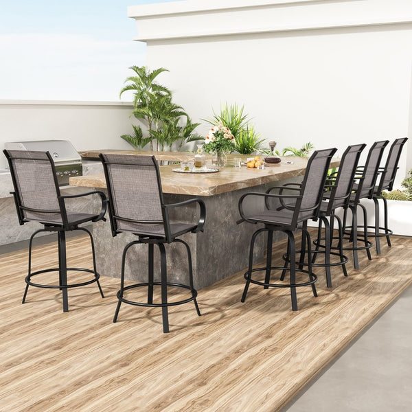 English Elm Patio Swivel Barstools Set of 2 Textilene Mesh Powder Coated Frame All Weather Seating Dark Gray T3623P437326