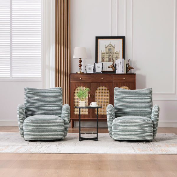 English Elm Modern Boucle 360° Swivel Leisure Chair with High‑Resilience Sponge, Supportive Curve, 550lb Capacity Mint Green W395P355484