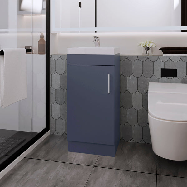 English Elm Kronos Blue Single Door Bathroom Vanity 33"W x 32"H Minimalist Melamine Design for Modern Baths B062S01388