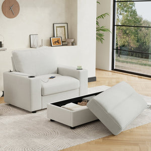 English Elm Christopher Knight Home® - 42.8" Oversized Chaise Lounge with Storage Ottoman, Corduroy Upholstery, USB Port & Cup Holders for Cozy Living Space Beige N765P350851W
