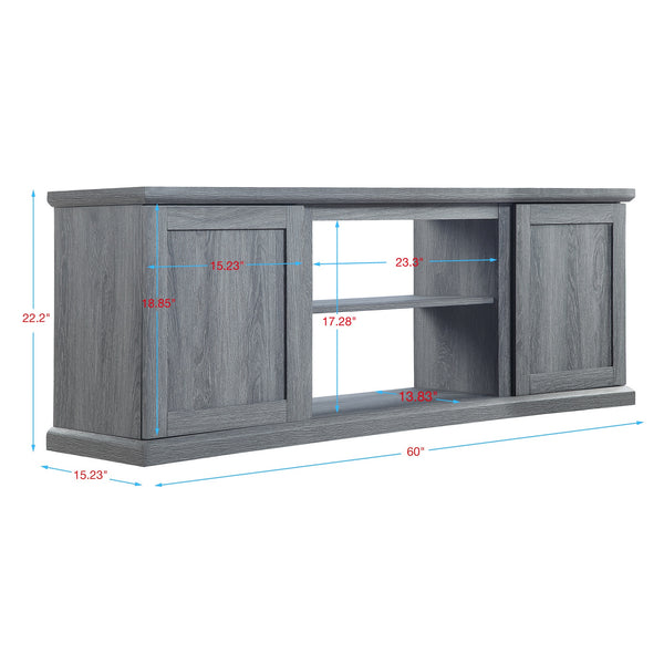 English Elm Franklin 60" TV Stand with Soft-Close Doors and Concealed Shelves for Elegant Media Storage Grey B365P398323