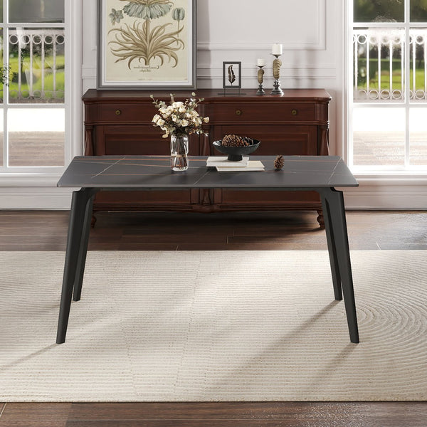 English Elm 55.12" Modern Artificial Stone Dining Table With Black Metal Legs - Sleek Design For 6 People! W1535S00510