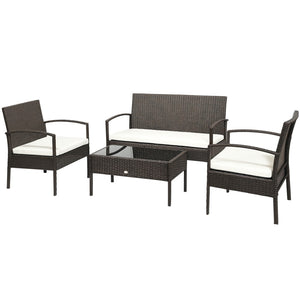 English Elm Loveseat Outdoor 4 Piece Pe Wicker Conversation Set with Tempered Glass Table T3971P385797