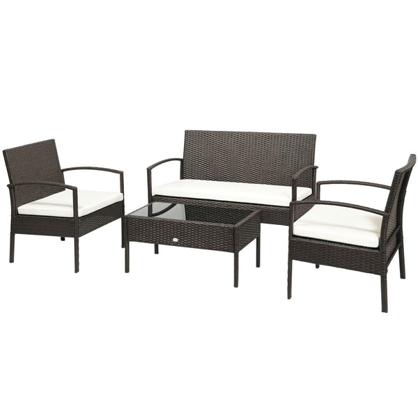 English Elm Loveseat Outdoor 4 Piece Pe Wicker Conversation Set with Tempered Glass Table T3971P385797