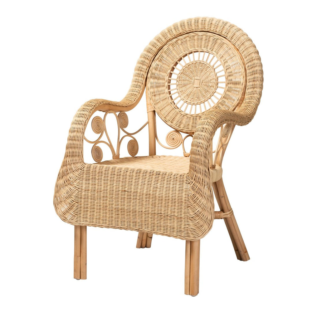 English Elm Modern Natural Rattan Accent Chair Woven Circular Back Bohemian Living Room Seat B2750P467675