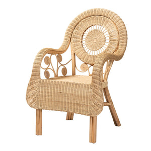 English Elm Modern Natural Rattan Accent Chair Woven Circular Back Bohemian Living Room Seat B2750P467675