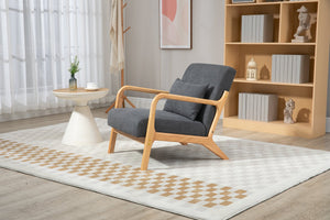 English Elm Mid Century Modern Accent Chair - Plush Grey Upholstered Reading Armchair With Wood Frame Design W2530P326473