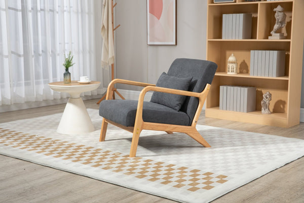 English Elm Mid Century Modern Wood Frame Accent Chair Upholstered with Lumbar Cushion Support W2530P407186