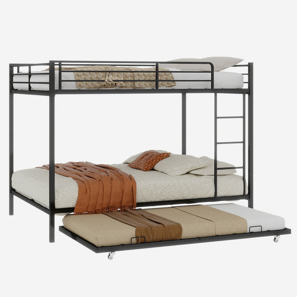 English Elm Durable Square Tube Iron Bunk Bed With Trundle - Modern Minimalist Design For Kids & Guest Rooms W1935P360860