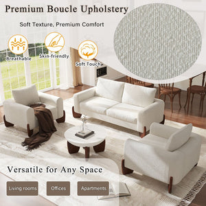 English Elm U_style Bouclé 3 Piece Living Room Sofa Set with Loveseat and Two Accent Armchairs Beige WY000479AAA