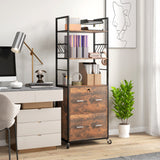 Vinsetto 2 Drawer Mobile File Cabinet With Lock & Hanging Bar, Rustic Brown