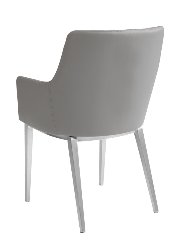 Sunpan Chase Dining Armchair - Sleek Faux Leather Design with Brushed Stainless Steel Legs for Style & Comfort Grey