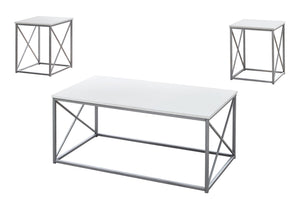 English Elm Table 3-Piece Living Room Table Set with Taupe-Look Tops and Black X Metal Frame, Modern Durable White 46 L x 25 W x 5 H B2710P219989