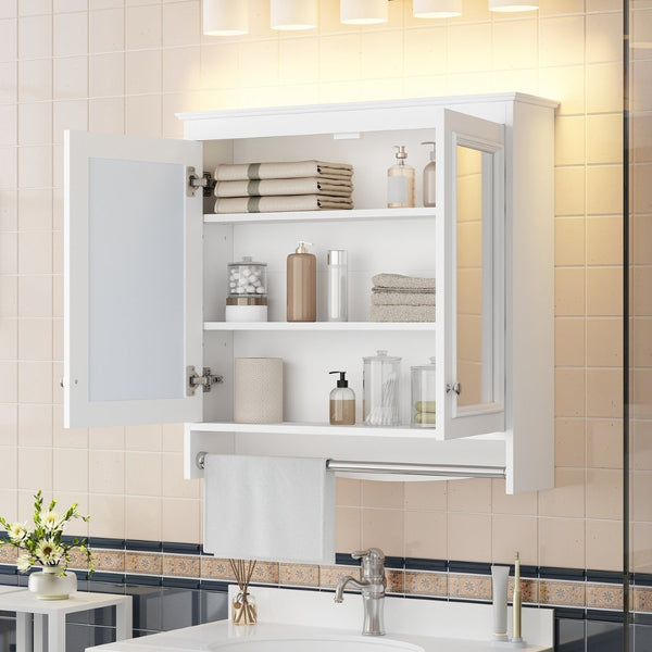 English Elm 3-in-1 Wall Mounted Medicine Cabinet with Soft Close Door Adjustable Shelves and Towel Bar White N710P405415K