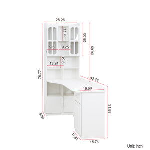 English Elm L-Shaped Corner Computer Desk with Hutch & Drawers, Space-Saving 2-in-1 Design and Ample Storage White W331S00169