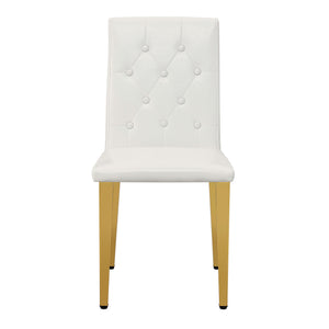 English Elm 4-pack PU dining chairs with ergonomic buckle backrest, high-density sponge seat, gold metal legs elegant luxury White+Gold W1151P295709