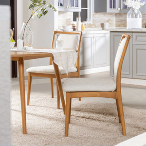 English Elm Jennifer Taylor Home - Scandi Natural Light Brown Wood Dining Chair Set of 2 — White Stain‑Resistant Polyester, Solid Rubberwood Finish B2719P238261