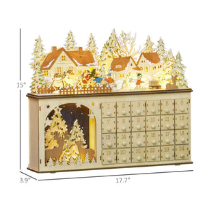 English Elm Light up Wooden Advent Calendar Village with 24 Drawers and Led Glow for Holiday Decor T3971P417206