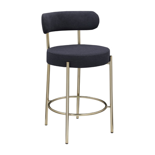 English Elm Woker Modern Sherpa Counter Height Stools Set Of 2 - Chic Upholstered Barstools With Brass Legs W1567P147205-GIGA