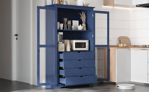 English Elm Topmax Solid Pine Pantry Cabinet with Glass Doors Four Drawers Kitchen Storage SP000086AAC