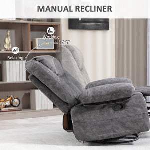 English Elm HOMCOM Swivel Rocker Recliner Chair with 360° Swivel, 145° Recline, Velvet Padding, Footrest & Pockets W2225P200839