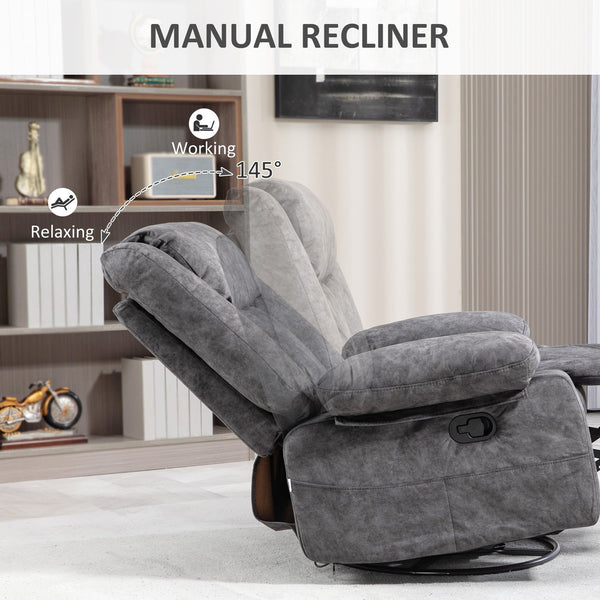 English Elm HOMCOM Swivel Rocker Recliner Chair with 360° Swivel, 145° Recline, Velvet Padding, Footrest & Pockets W2225P200839