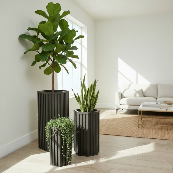 English Elm Hexagon Column Planter Architectural Aluminum Geometric Design for Indoor Outdoor Spaces B2755P499643