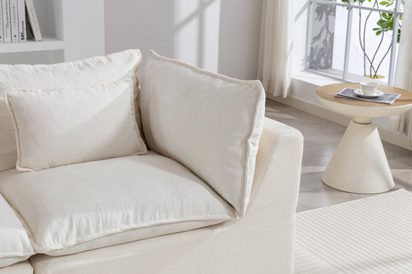 English Elm 74.8" Oversized Modular Cloud Sofa Deep Seat Cotton Linen Upholstered Living Room Couch Ancient White W2530P458026