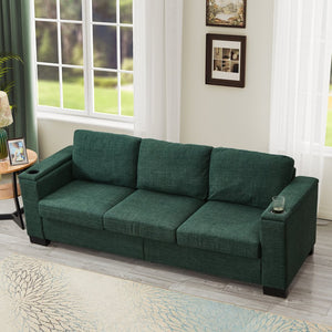 English Elm Two Two-Piece 5-Seater Sofa Set with Cup Holder & Storage, Polyester Upholstery, Solid Wood Frame, Coil Spring Seats, Removable Covers, Modern Square Arm Design for Living Room Comfort and Durability Green W1097S00197