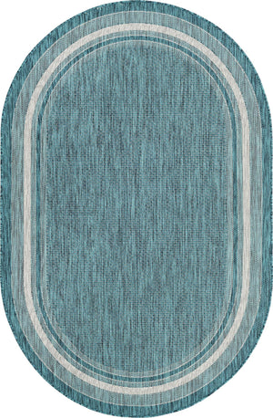 Unique Loom Outdoor Border Soft Border Machine Made Border Rug Teal, Ivory/Gray 5' 1" x 8' 0"