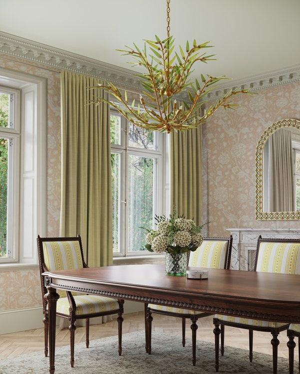 Currey & Company Babylon Chandelier - Elegant Bowl Design With Recycled Glass Leaves In Contemporary Gold Finish Green Recycled Bottle Glass ,Wrought Iron 9000-1310-currey-company