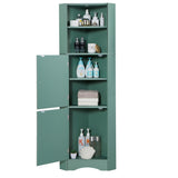 English Elm Tall Bathroom Corner Cabinet, Freestanding Storage Cabinet With Doors and Adjustable Shelves, Mdf Board, Green