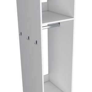 English Elm Armoire 63"H With 3 Shelves & Integrated Mirror On 4 Wheels - Stylish White Storage Solution B097P250842