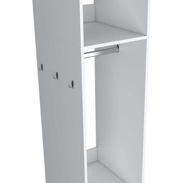 English Elm Armoire 63"H With 3 Shelves & Integrated Mirror On 4 Wheels - Stylish White Storage Solution B097P250842