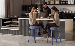 English Elm Backless Blue Fabric Upholstered Counter Stools Set of Two with Padded Seat Footrest Light Blue W5096P400664