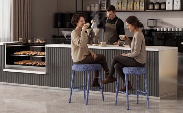 English Elm Backless Blue Fabric Upholstered Counter Stools Set of Two with Padded Seat Footrest Light Blue W5096P400664