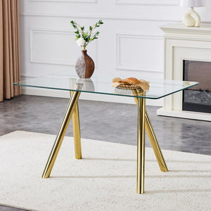 English Elm 51-inch Tempered Glass Rectangular Dining Table Electroplated Metal Base Open Plan Gold W3875S00003