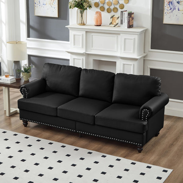 English Elm 83" Modern Classic Three-Seater Sofa with Storage, Upholstered Polyester, Solid Wood Frame, 900lb Capacity Black W1097S00177