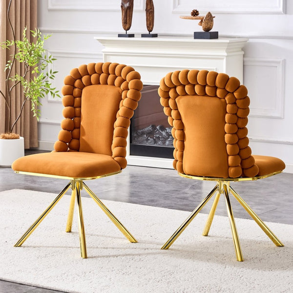 English Elm Set of 2 Sculptural Bubble Back Velvet Dining Chairs with Electroplated Metal Legs Gold,Orange W1512P491583