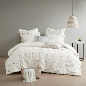 English Elm 3 Masie Elastic Embroidered Cotton Comforter Set Full/Queen — Tufted-Inspired, Antimicrobial Freshness Protection White 22.44 L x 21.26 W x 9.06 H B03596438