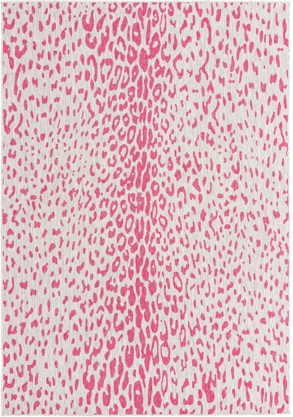 Unique Loom Outdoor Safari Samburu Machine Made Animal Print Rug Pink Gray, Ivory 7' 10" x 11' 0"