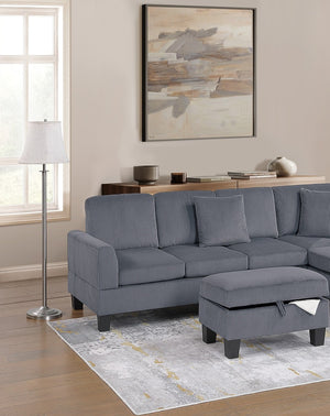 English Elm 3pc Corduroy Sectional Sofa Set with RAF Chaise, Storage Ottoman & Accent Pillows for Cozy Living Dark Gray 20 L x 13 W x 30 H B011S01763