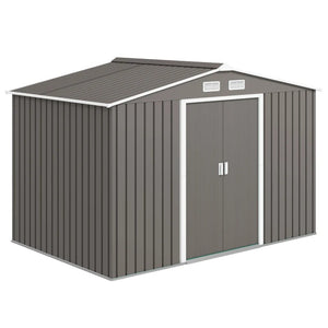 English Elm Backyard Galvanized Steel Storage Shed with Sliding Doors and Weather Resistant Build T3971S00159