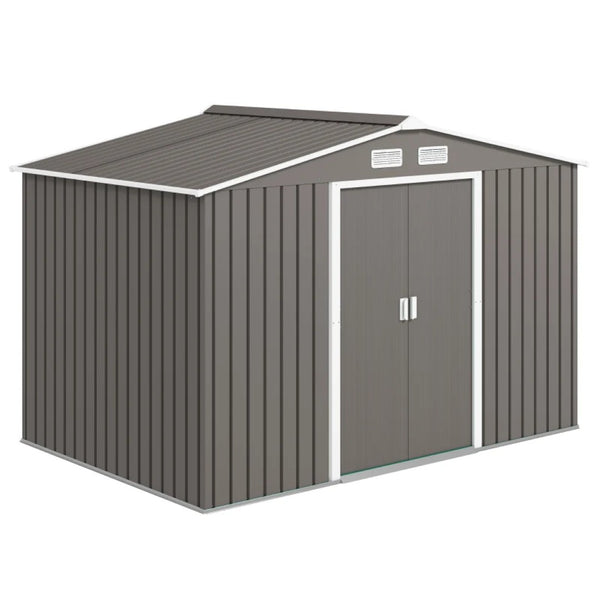 English Elm Backyard Galvanized Steel Storage Shed with Sliding Doors and Weather Resistant Build T3971S00159