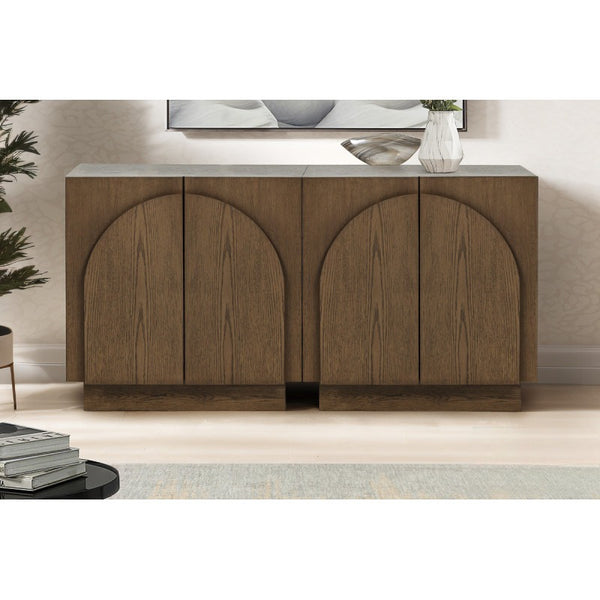 English Elm Mid-Century wooden sideboard buffet with arched doors and rounded edges, spacious storage, durable craftsmanship nurturing warmth Brown 33 L x 19 W x 29 H B011P367187
